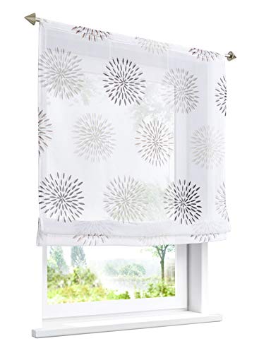 Raffrollo mit Kreis-Motiven Druck Design Rollos Voile Transparent Vorhang (BxH 100x140cm, Braun mit Tunnelzug) von BAILEY JO