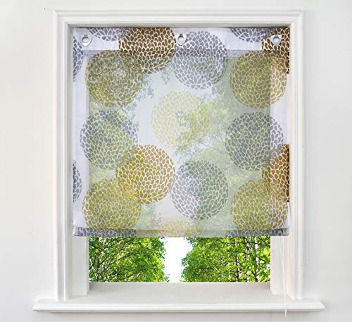 Raffrollo mit Kreis-Motiven Druck Design Rollos Voile Transparent Vorhang (BxH 100x140cm, Bunt Sand mit Ösen) von BAILEY JO