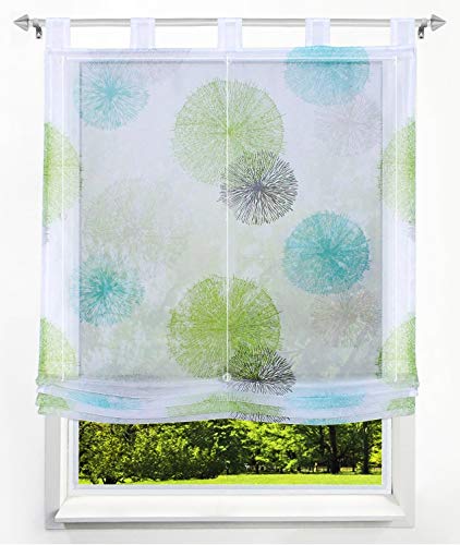 Raffrollo mit Kreis-Motiven Druck Design Rollos Voile Transparent Vorhang (BxH 100x140cm, Grün1 mit Schlaufen) von BAILEY JO