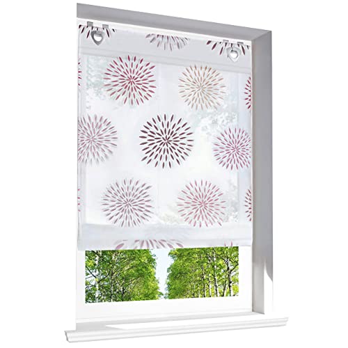 Raffrollo mit Kreis-Motiven Druck Design Rollos Voile Transparent Vorhang (BxH 100x140cm, Violett mit U-Haken) von BAILEY JO