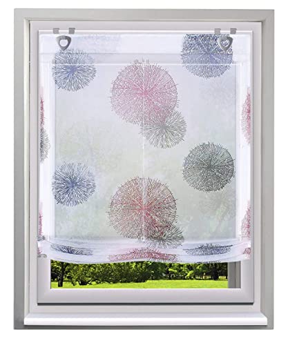 Raffrollo mit Kreis-Motiven Druck Design Rollos Voile Transparent Vorhang (BxH 100x140cm, Violett1 mit U-Haken) von BAILEY JO