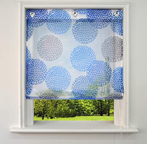 Raffrollo mit Kreis-Motiven Druck Design Rollos Voile Transparent Vorhang (BxH 120x140cm, Bunt Blau mit Ösen) von BAILEY JO