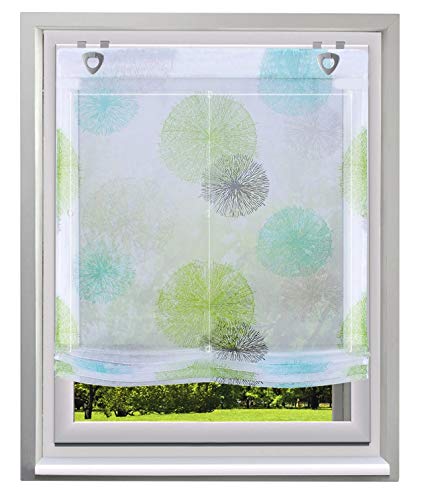 Raffrollo mit Kreis-Motiven Druck Design Rollos Voile Transparent Vorhang (BxH 120x140cm, Grün Kreis mit U-Haken) von BAILEY JO