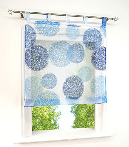 Raffrollo mit Kreis-Motiven Druck Design Rollos Voile Transparent Vorhang (BxH 140x140cm, Blau Kreis mit Schlaufen) von BAILEY JO