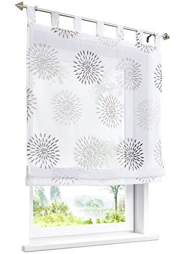 Raffrollo mit Kreis-Motiven Druck Design Rollos Voile Transparent Vorhang (BxH 140x140cm, Braun mit Schlaufen) von BAILEY JO