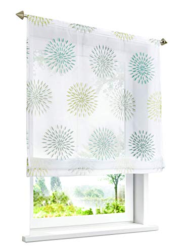 Raffrollo mit Kreis-Motiven Druck Design Rollos Voile Transparent Vorhang (BxH 140x140cm, Grün mit Tunnelzug) von BAILEY JO