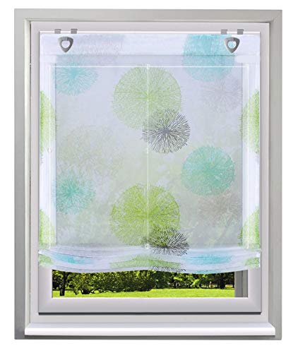 Raffrollo mit Kreis-Motiven Druck Design Rollos Voile Transparent Vorhang (BxH 60x140cm, Grün1 mit U-Haken) von BAILEY JO