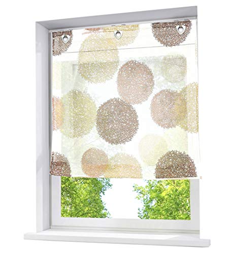 Raffrollo mit Kreis-Motiven Druck Design Rollos Voile Transparent Vorhang (BxH 60x140cm, Sand mit U-Haken) von BAILEY JO