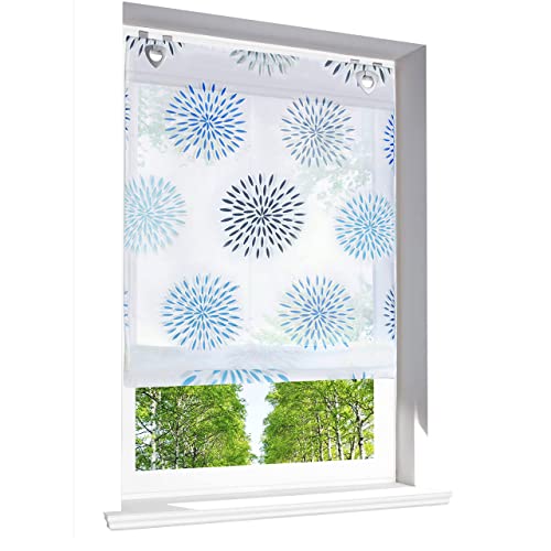 Raffrollo mit Kreis-Motiven Druck Design Rollos Voile Transparent Vorhang (BxH 80x140cm, Blau mit U-Haken) von BAILEY JO