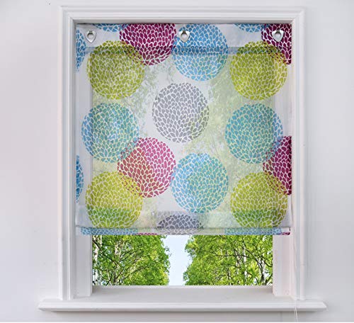 BAILEY JO Raffrollo mit Kreis-Motiven Druck Design Rollos Voile Transparent Vorhang (BxH 80x140cm, Bunt mit Ösen) von BAILEY JO