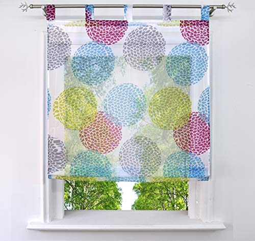 Raffrollo mit Kreis-Motiven Druck Design Rollos Voile Transparent Vorhang (BxH 80x140cm, Bunt mit Schlaufen) von BAILEY JO