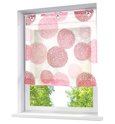Raffrollo mit Kreis-Motiven Druck Design Rollos Voile Transparent Vorhang (BxH 80x140cm, Pink mit U-Haken) von BAILEY JO