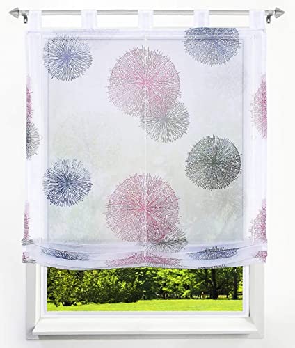 Raffrollo mit Kreis-Motiven Druck Design Rollos Voile Transparent Vorhang (BxH 80x140cm, Violett1 mit Schlaufen) von BAILEY JO