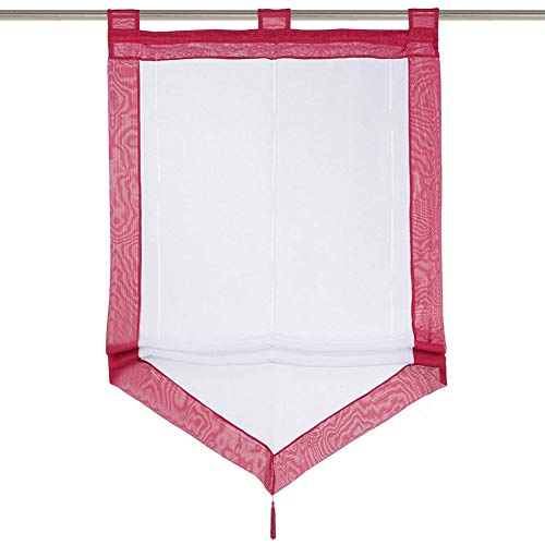 BAILEY JO Raffrollo mit Quaste Voile Transparent Dreieck Rollos Schlaufen Gardine (BxH 100x140cm, Weinrot) von BAILEY JO