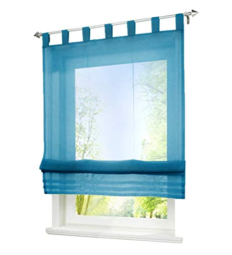 BAILEY JO Raffrollo mit Schlaufen Gardinen Voile Transparent Vorhang 1er-Pack (BxH 100x155cm, Blau) von BAILEY JO