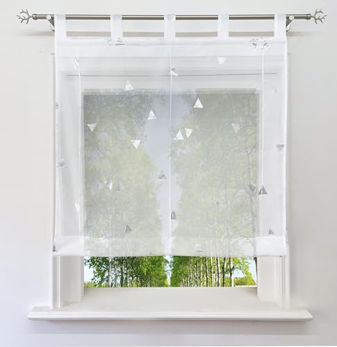 BAILEY JO Raffrollo mit Schlaufen Moderne Silber Heißprägen Schmetterling Design Fenster Gardine Voile Transparent Raffgardine von BAILEY JO