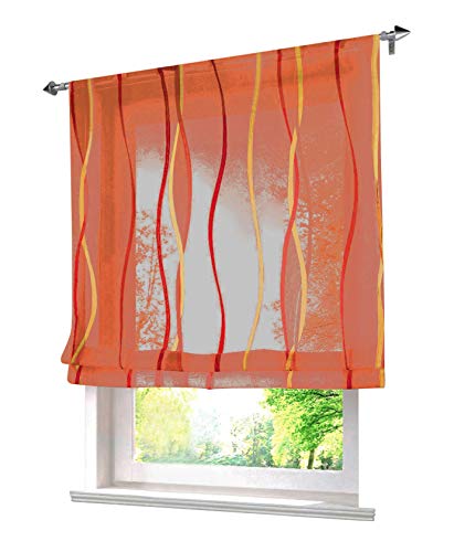 Raffrollo mit farbigen Wellen Druck Rollos Schlaufen Voile Vorhang (BxH 100x140cm, Orange mit Tunnelzug) von BAILEY JO