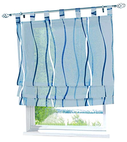 Raffrollo mit farbigen Wellen Druck Rollos Schlaufen Voile Vorhang (BxH 120x140cm, Blau) von BAILEY JO