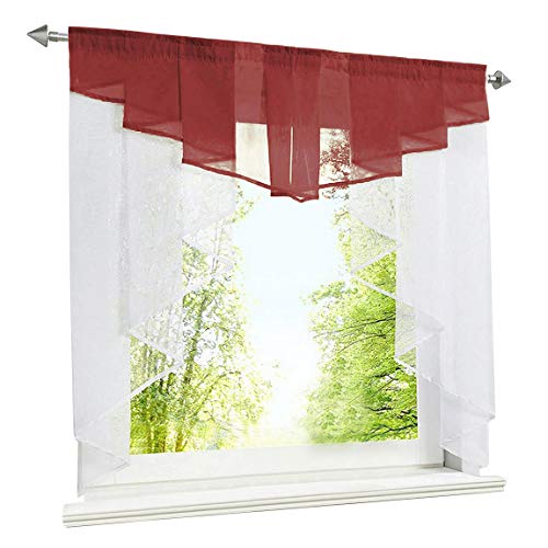 Scheibengardine Kleinfenster Rollos Tunnelzug Voile Fenstergardine mit Falten (BxH 80x80cm, weinrot) von BAILEY JO