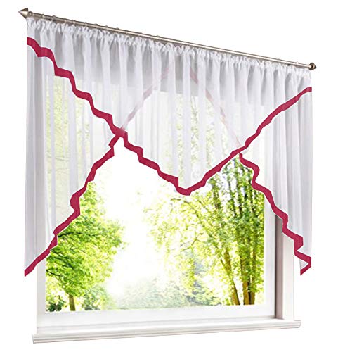 BAILEY JO Scheibengardine Voile mit Satinband Scheiben Gardinen Modern Raffrollo mit Kräuselband (HxB 120x450cm, Beere) von BAILEY JO