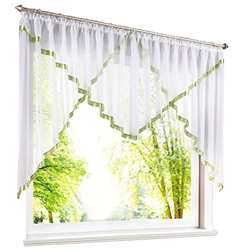 BAILEY JO Scheibengardine Voile mit Satinband Scheiben Gardinen Modern Raffrollo mit Kräuselband (HxB 120x450cm, grün) von BAILEY JO
