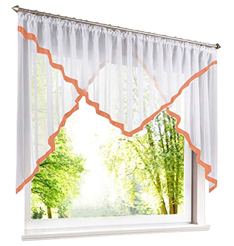BAILEY JO Scheibengardine Voile mit Satinband Scheiben Gardinen Modern Raffrollo mit Kräuselband (HxB 120x450cm, orange) von BAILEY JO