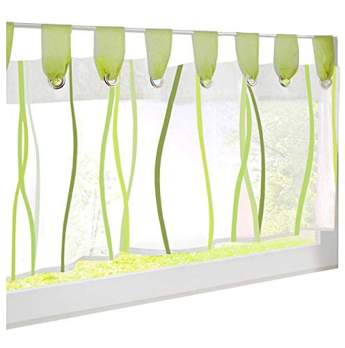 Scheibengardine mit Wellen Druck Design Voile Transparent Gardine Kleine Kaffee Vorhang (grün, HxB 60x90cm) von BAILEY JO