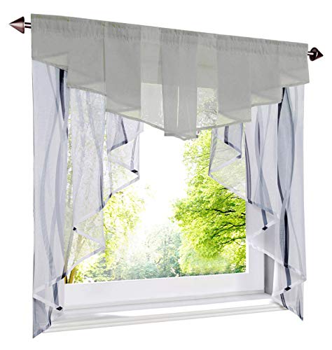 BAILEY JO Scheibengardine mit Wellen Druck Tunnelzug Rollos Transparent Voile Fenstergardine mit Falten (BxH 100x100cm, hellgrau) von BAILEY JO