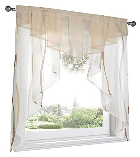 BAILEY JO Scheibengardine mit Wellen Druck Tunnelzug Rollos Transparent Voile Fenstergardine mit Falten (BxH 120x145cm, Sand) von BAILEY JO