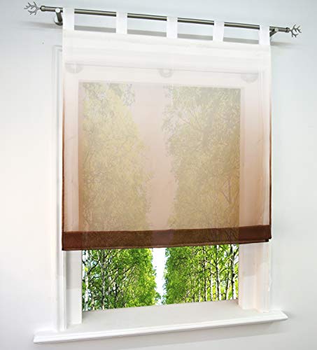 BAILEY JO Voile Raffrollo mit Verlauf-Farben Muster Schlaufen Gardine Transparent Vorhang (BxH 100x140cm, Kaffeebraun) von BAILEY JO
