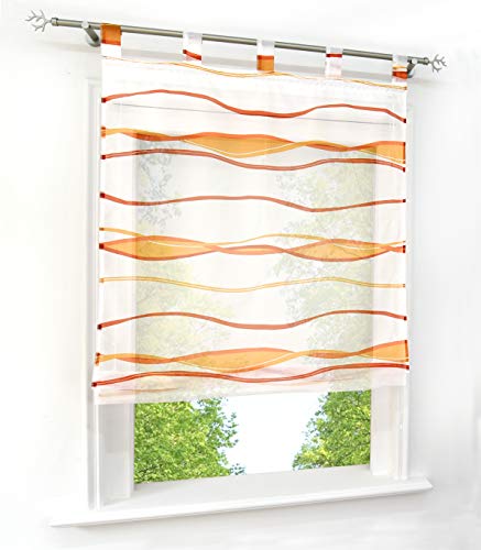 Voile Raffrollo mit Wellen Druck Design Rollos Schlaufen Transparent Vorhang (BxH 100x140cm, Orange1 mit Schlaufen) von BAILEY JO