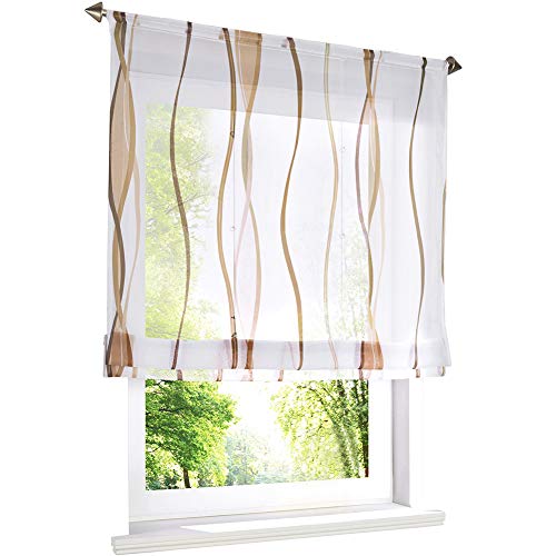Voile Raffrollo mit Wellen Druck Design Rollos Schlaufen Transparent Vorhang (BxH 100x140cm, Sand mit Tunnelzug) von BAILEY JO