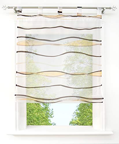 Voile Raffrollo mit Wellen Druck Design Rollos Schlaufen Transparent Vorhang (BxH 120x140cm, Bunt Sand mit Schlaufen) von BAILEY JO