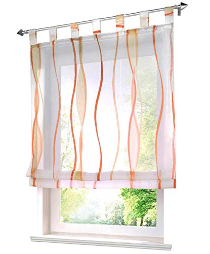 Voile Raffrollo mit Wellen Druck Design Rollos Schlaufen Transparent Vorhang (BxH 60x140cm, Orange) von BAILEY JO