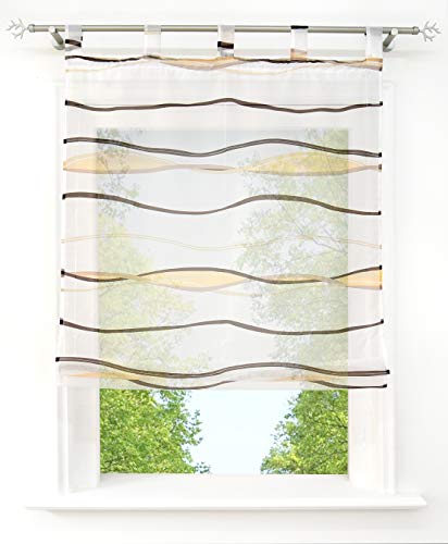 Voile Raffrollo mit Wellen Druck Design Rollos Schlaufen Transparent Vorhang (BxH 80x140cm, Sand1 mit Schlaufen) von BAILEY JO