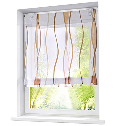 Ösenrollo Wellen Druck Design mit U-Haken Raffrollo Voile Transparent Vorhang von BAILEY JO