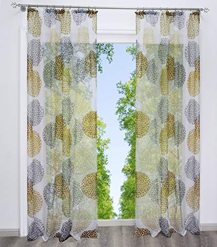 BAILEY JO Gardinen mit Kreis-Motiven Druck Design Gardinenschals Vorhang Transparent Voile Vorhänge 1Stück (BxH 140x145cm, Bunt Sand mit Kräuselband) von BAILEY JO