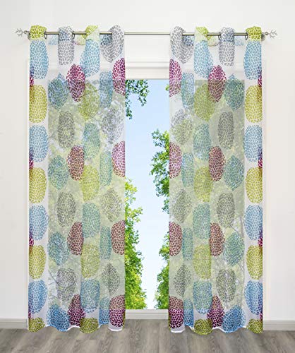 BAILEY JO Gardinen mit Kreis-Motiven Druck Design Gardinenschals Vorhang Transparent Voile Vorhänge 1Stück (BxH 140x225cm, Bunt mit Ösen) von BAILEY JO