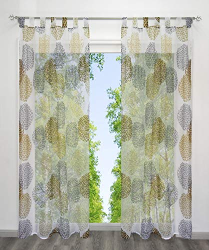 BAILEY JO Gardinen mit Kreis-Motiven Druck Design Gardinenschals Vorhang Transparent Voile Vorhänge 1Stück (BxH 140x245cm, Bunt Sand mit Schlaufen) von BAILEY JO