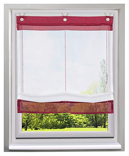 Ösenrollo Schön Spleiss Raffrollo mit V-Haken Transparent Voile Vorhang (BxH 60x155cm, Weinrot) von BAILEY JO