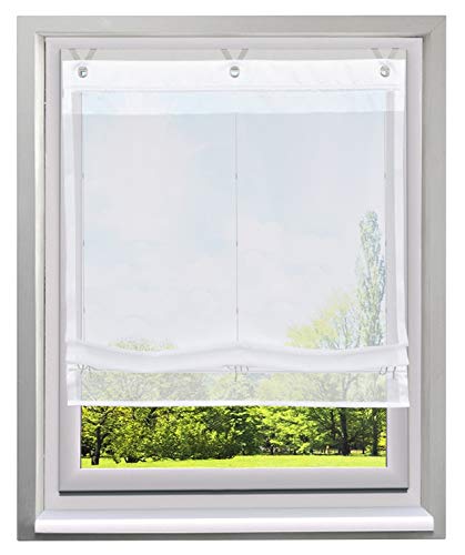Ösenrollo Schön Spleiss Raffrollo mit V-Haken Transparent Voile Vorhang (BxH 60x155cm, Weiß) von BAILEY JO