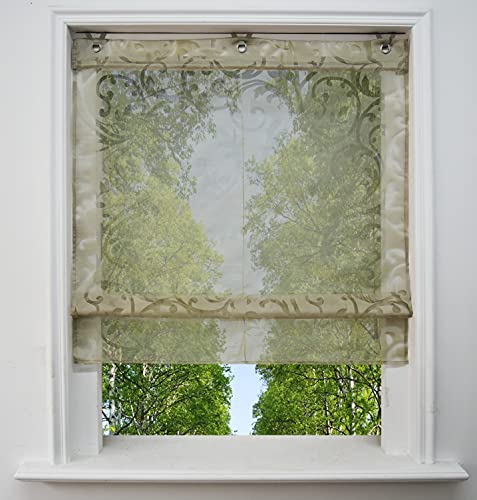 Ösenrollo Voile Transparenter Raffrollo ohne Bohren mit Ausbrennerqualität Fenster Gardine mit Hakenaufhängung Schals (Sand, BxH 80x130cm) von BAILEY JO