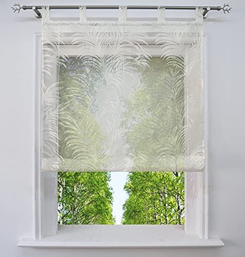 Raffrollo mit Ausbrenner Design Fenster Gardine Voile Raffgardinen mit Schlaufen (Feder, BxH 120x150cm) von BAILEY JO