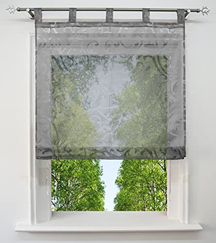 Raffrollo mit Ausbrenner Design Fenster Gardine Voile Raffgardinen mit Schlaufen (Grau, BxH 140x150cm) von BAILEY JO