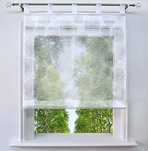 Raffrollo mit Ausbrenner Design Fenster Gardine Voile Raffgardinen mit Schlaufen (Kreis, BxH 100x150cm) von BAILEY JO