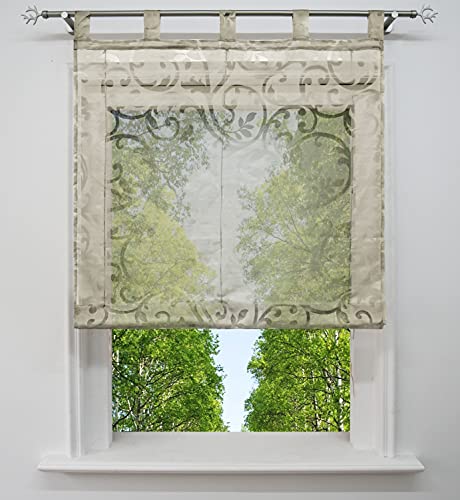 Raffrollo mit Ausbrenner Design Fenster Gardine Voile Raffgardinen mit Schlaufen (Sand, BxH 140x150cm) von BAILEY JO