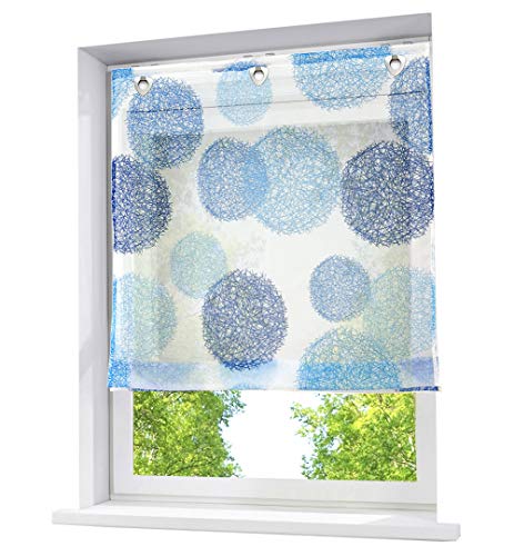 Raffrollo mit Kreis-Motiven Druck Design Rollos Voile Transparent Vorhang (BxH 120x140cm, Blau Kreis mit U-Haken) von BAILEY JO