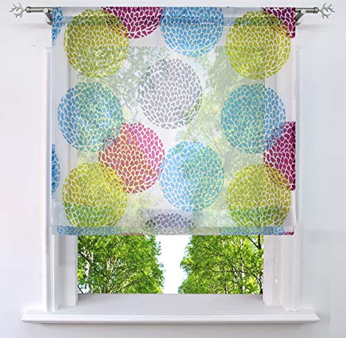 Raffrollo mit Kreis-Motiven Druck Design Rollos Voile Transparent Vorhang (BxH 120x140cm, Bunt mit Tunnelzug) von BAILEY JO