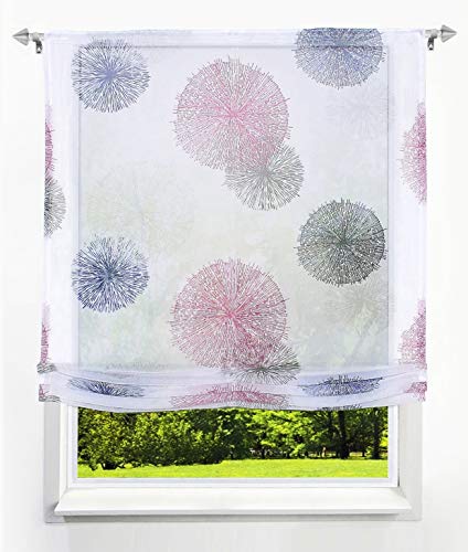 Raffrollo mit Kreis-Motiven Druck Design Rollos Voile Transparent Vorhang (BxH 120x140cm, Violett Kreis mit Tunnelzug) von BAILEY JO