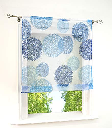 Raffrollo mit Kreis-Motiven Druck Design Rollos Voile Transparent Vorhang (BxH 80x140cm, Blau Kreis mit Tunnelzug) von BAILEY JO